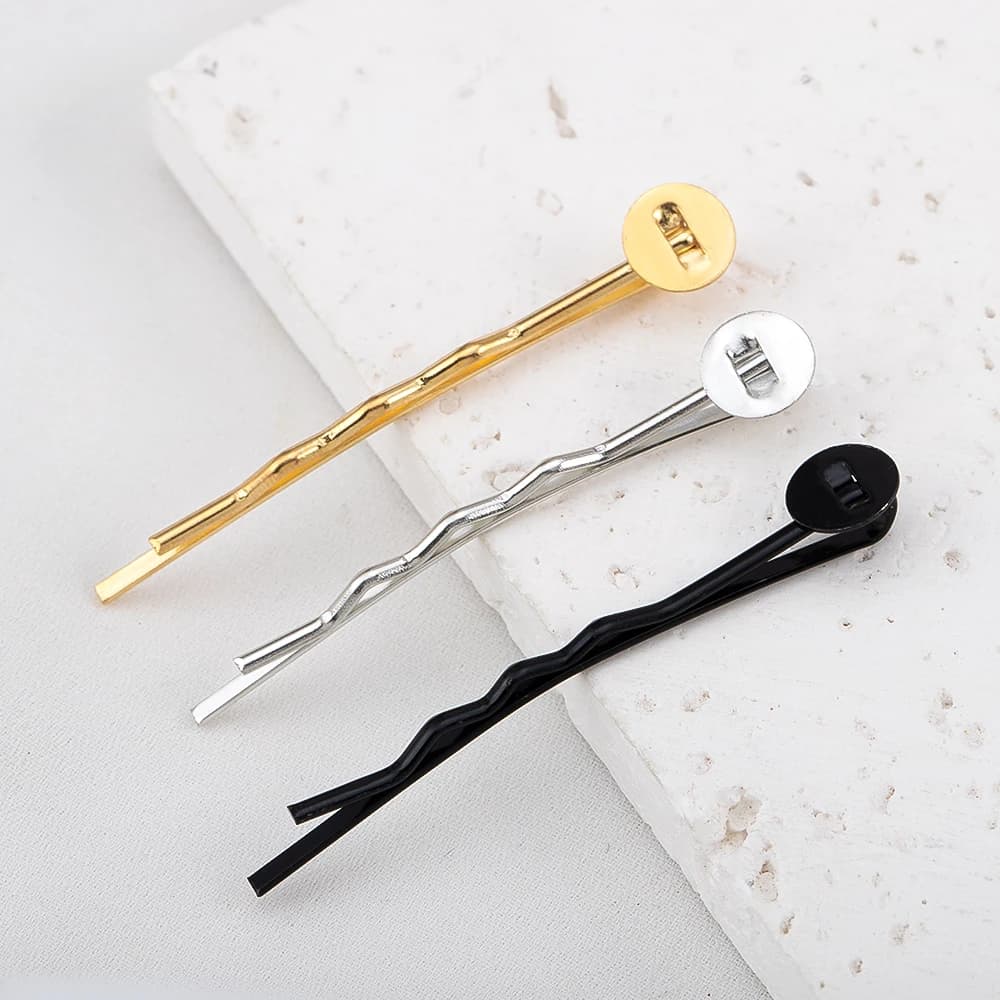 20pcs 4.5cm Wavy Metal Hair Pins With Round Tray Bases for DIY Convex Jewelry Bow Hair Clip Accessories