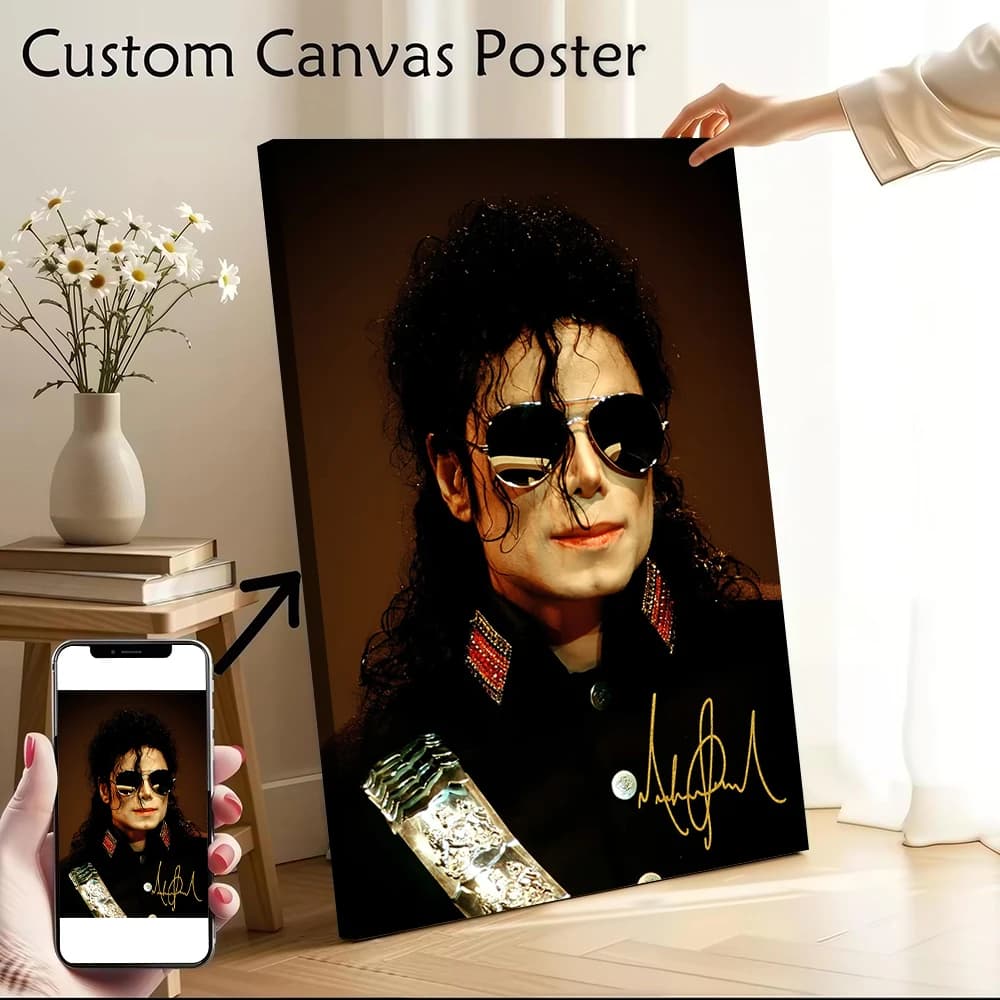 Poster di Michael Jackson con Giacca in Stile Militare, Stampa Personalizzabile su Tela per Decorazione Murale e Arredamento