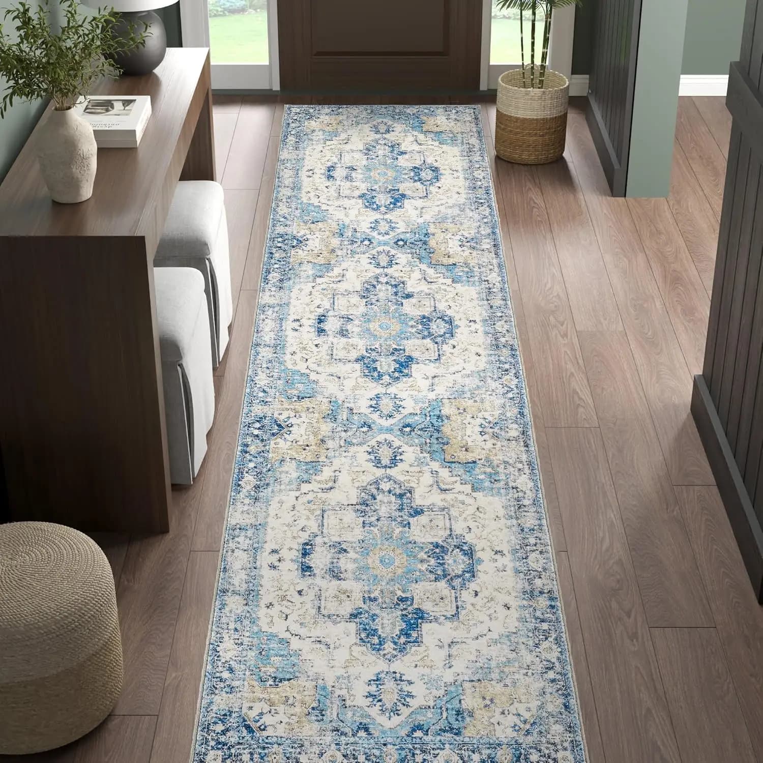 VIKAMA Bohemian Runner Tappeto Antiscivolo Leggero Corridoio Cucina Tappetino Retro Camera da letto Tappeto Decorazione della casa