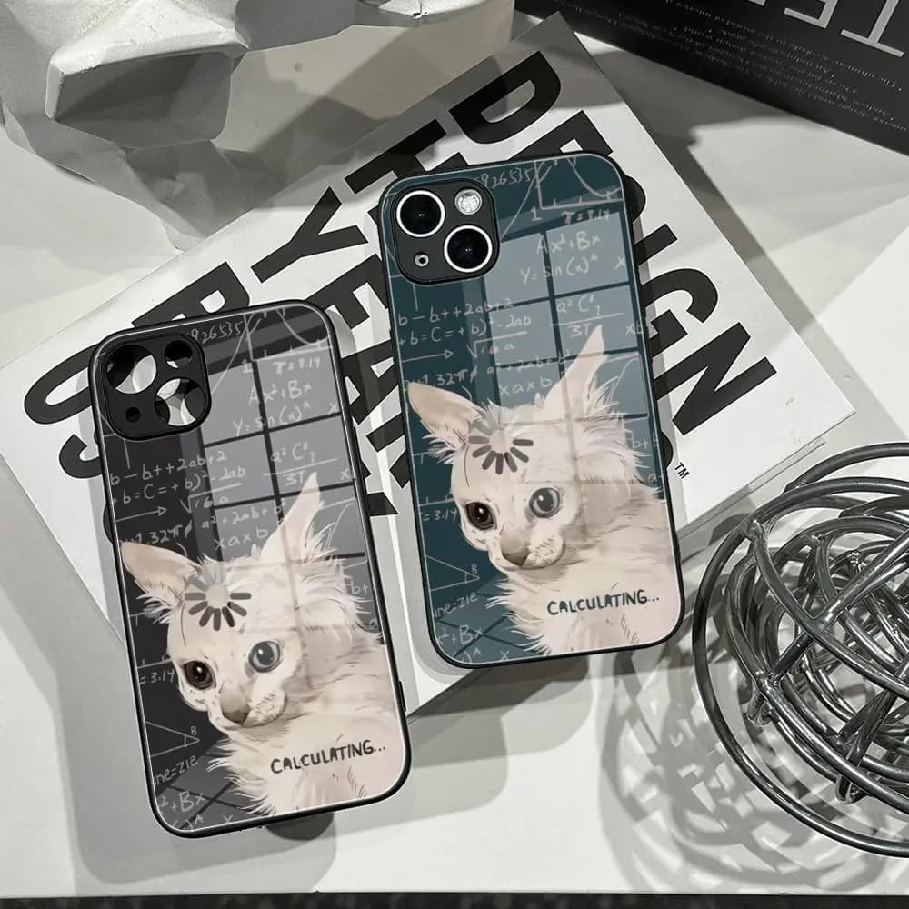 Art Formula Cat Graffiti Phone Case Tempered Glass Shell FOR IPhone 16ProMAX 14 12 17Pro Air 15 16 Plus 13 Pro MAX Cover