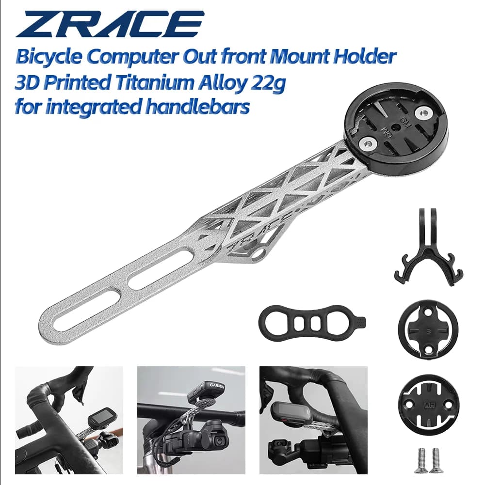 Supporto Anteriore per Computer da Bicicletta in Titanio Stampato in 3D ZRACE per Manubri Integrati, Compatibile con iGPSPORT Garmin Bryton Wahoo