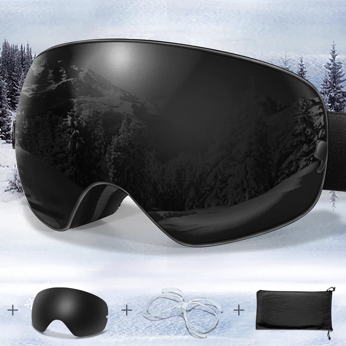 Unisex Outdoor Sports Ski Goggles Anti-Fog Snowboarding Snowmobile UV400 Changeable Lens Glasses for Cycling And Teen Christmas