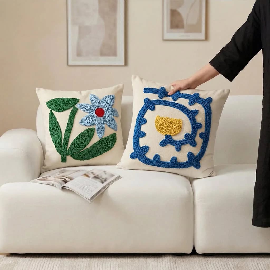 Fodera per cuscino in stile cartone animato semplice, ricamata, per divano, poggiatesta, cuscino decorativo per soggiorno e casa