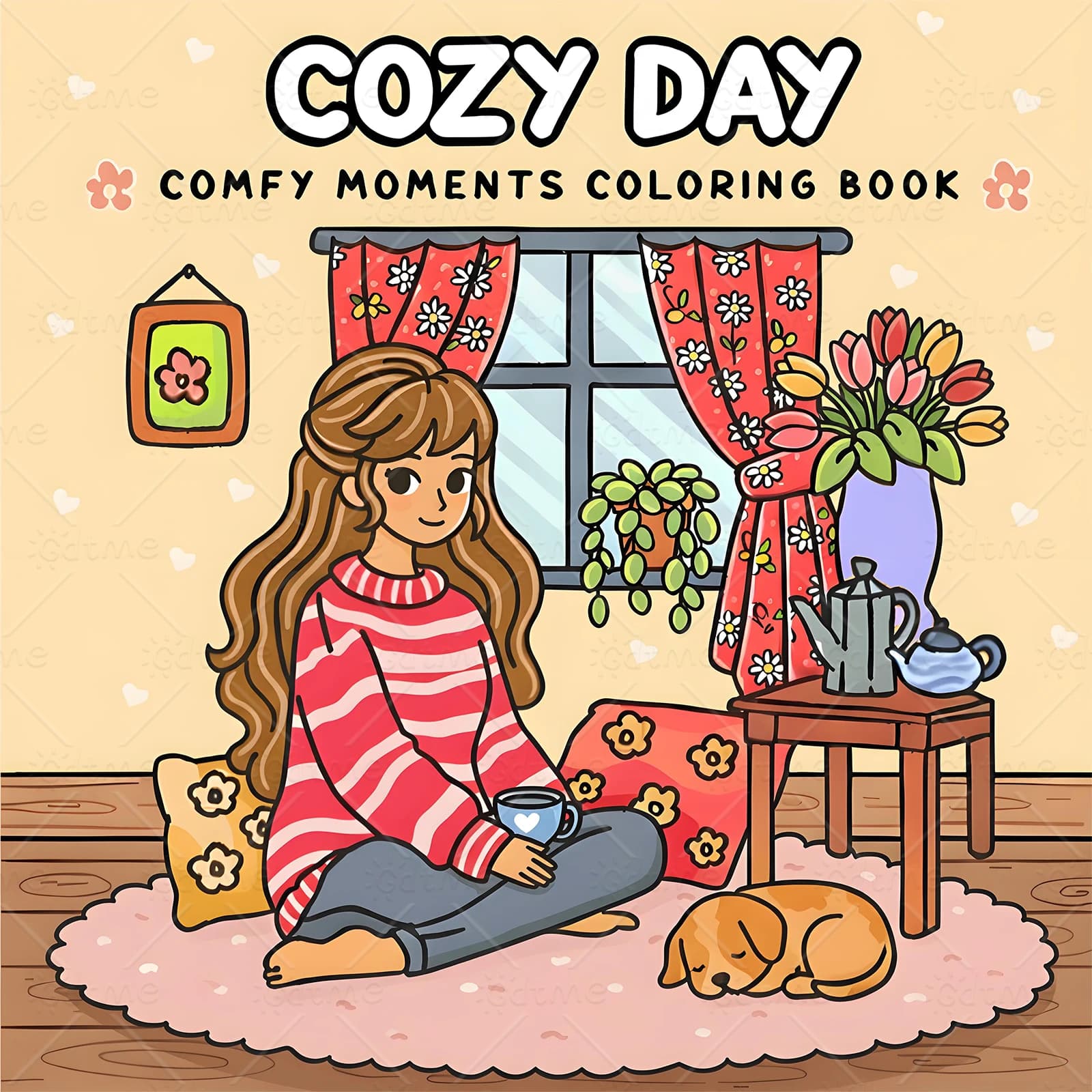 COZY DAY COMFY MOMENT Coloring Book for Adults Featuring Cartoon Bold-easy Patterns for Relaxation DIY Painting Drawing Book