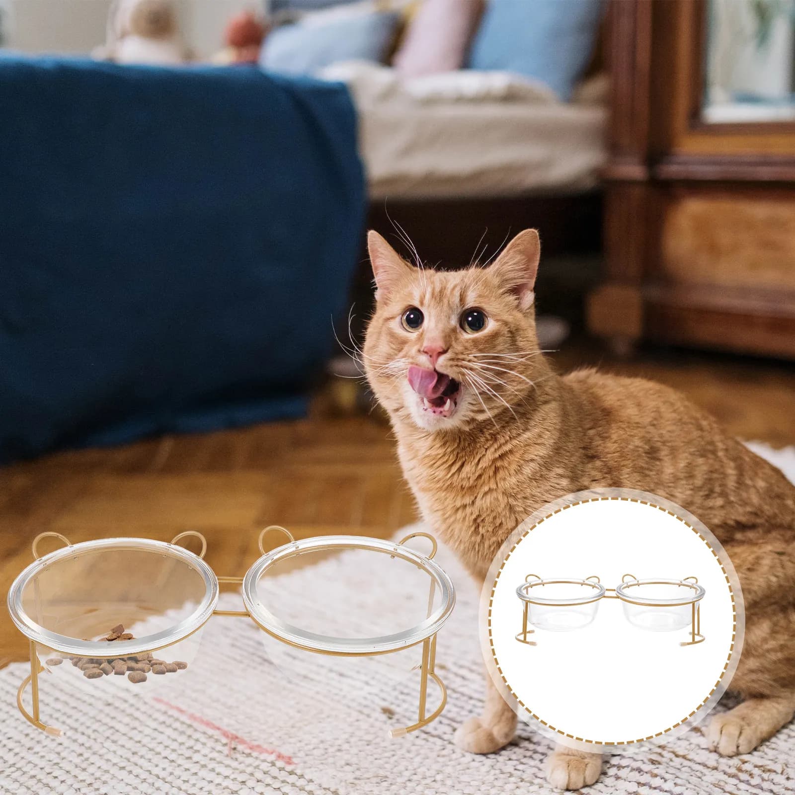 Durable Glass Cat Bowl with Iron Rack Double Pet Food Bowl Safe for Cats and Small Dogs Household Use Cat Bowls