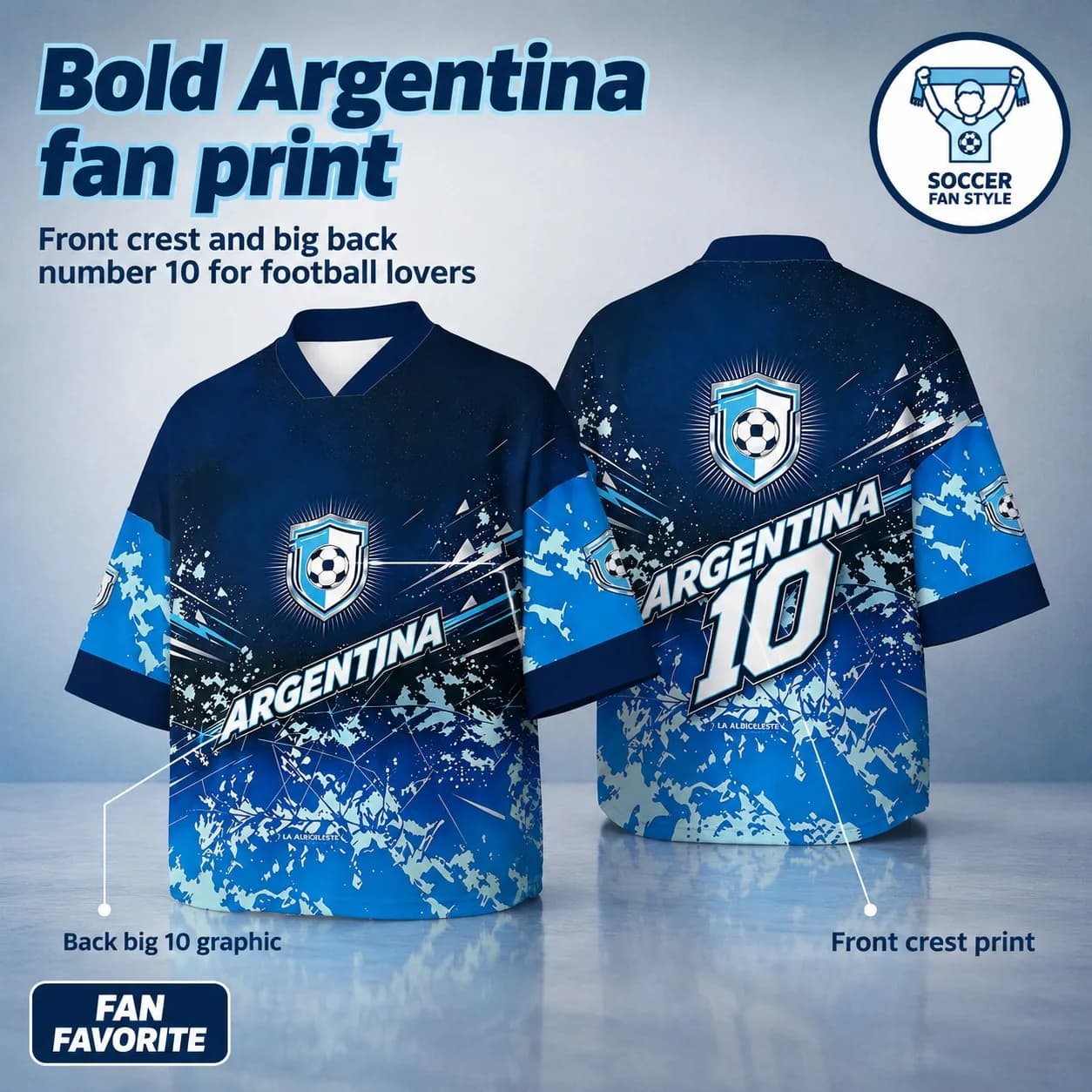 Argentina No.10 Football Clothes V-neck Loose T-shirt Camouflage Print Daily Casual Training Breathable Sports T-shirt