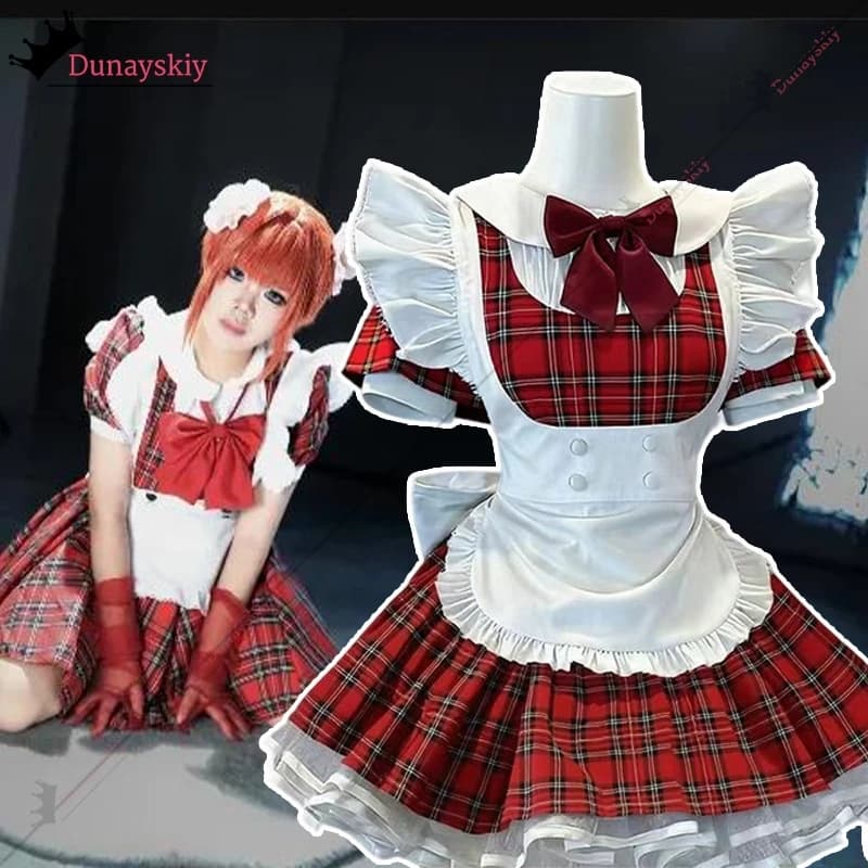 Natale Plus Size Plaid Cameriera Costumi Cosplay Donne Anime Halloween Grembiule Abiti da cameriera Lolita School Kawaii Uniformi per ragazze