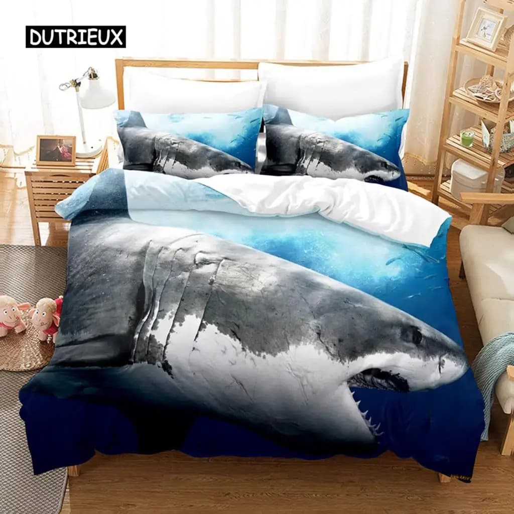 Set Copripiumino Squalo in Microfibra, Tema Spiaggia Hawaiana, Set Biancheria da Letto Subacquea, Copripiumino Matrimoniale, Queen, King Size