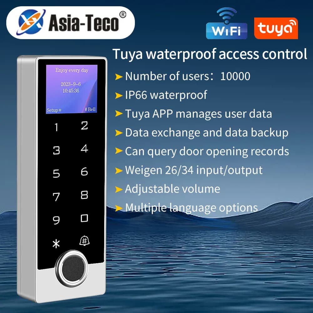 Tuya Wifi Apri serratura elettronica Controllo accessi impronte digitali Tastiera in zinco Impermeabile Smart EM Scheda RFID Tastiera digitale con LCD