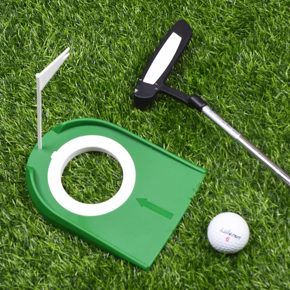 Tappetino per putter da golf per interni Tazza per putter da golf con foro Bandiera Ritorno Allenamento Putter da golf Pratica Palla ausiliaria Barca a caduta