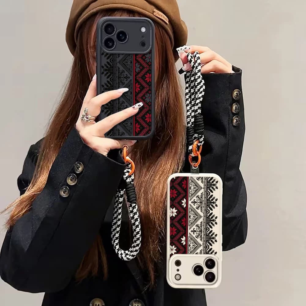 European Ethnic Style Hand Wrist Strap Case For iPhone 16 17 Pro Max Cases iPhone 11 12 13 ProMax 14 15 Plus With Lanyard Fundas