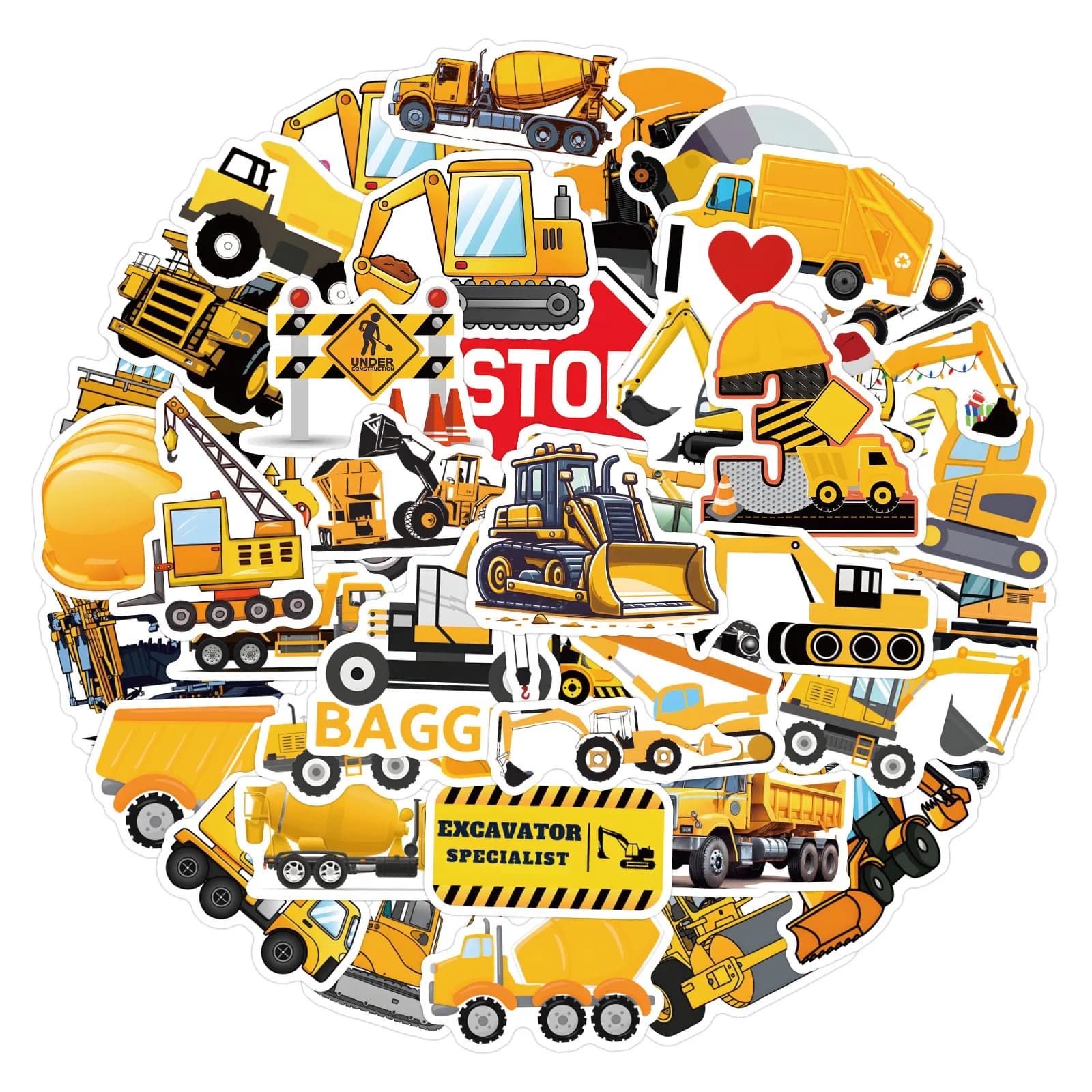 55Pcs Cartoon Construction Truck Stickers Engineering Vehicle DIY Stickers Scrapbooking Phone Luggage Waterproof Decals