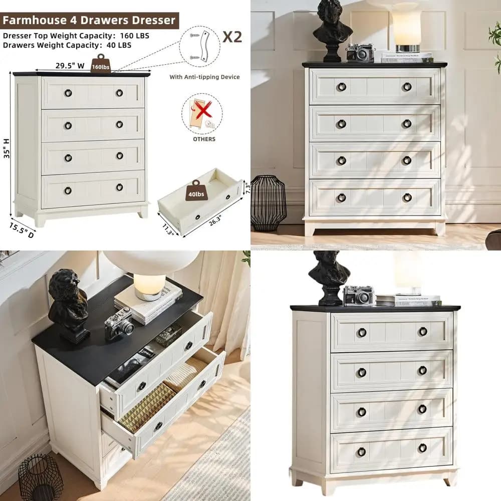 Cassettiera Rustica in Legno con Maniglia in Metallo - 35 cm di Altezza per Camera da Letto, Cassetti Piccoli e Cassettiera per Stoccaggio in Soggiorno, Corridoio e Ingresso