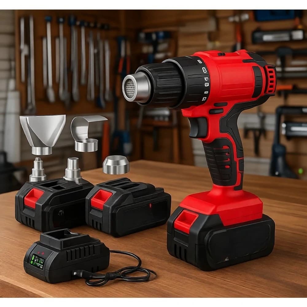 Pistola Termica Senza Fili 550 ° Kit C con 5 Ugelli, 2 Batterie, Doppia Temperatura, Tubi Termoretraibili Rapidi per Artigianato