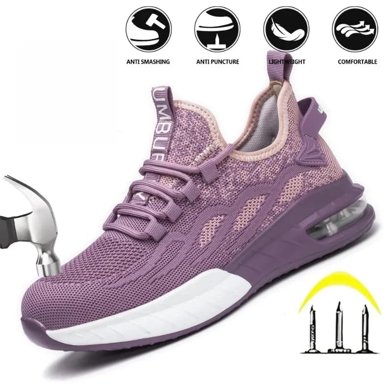 Scarpe da donna traspiranti, scarpe antinfortunistiche indistruttibili, anti-schiacciamento, anti-perforazione, con punta in acciaio, stivali da lavoro, sneakers da donna primaverili