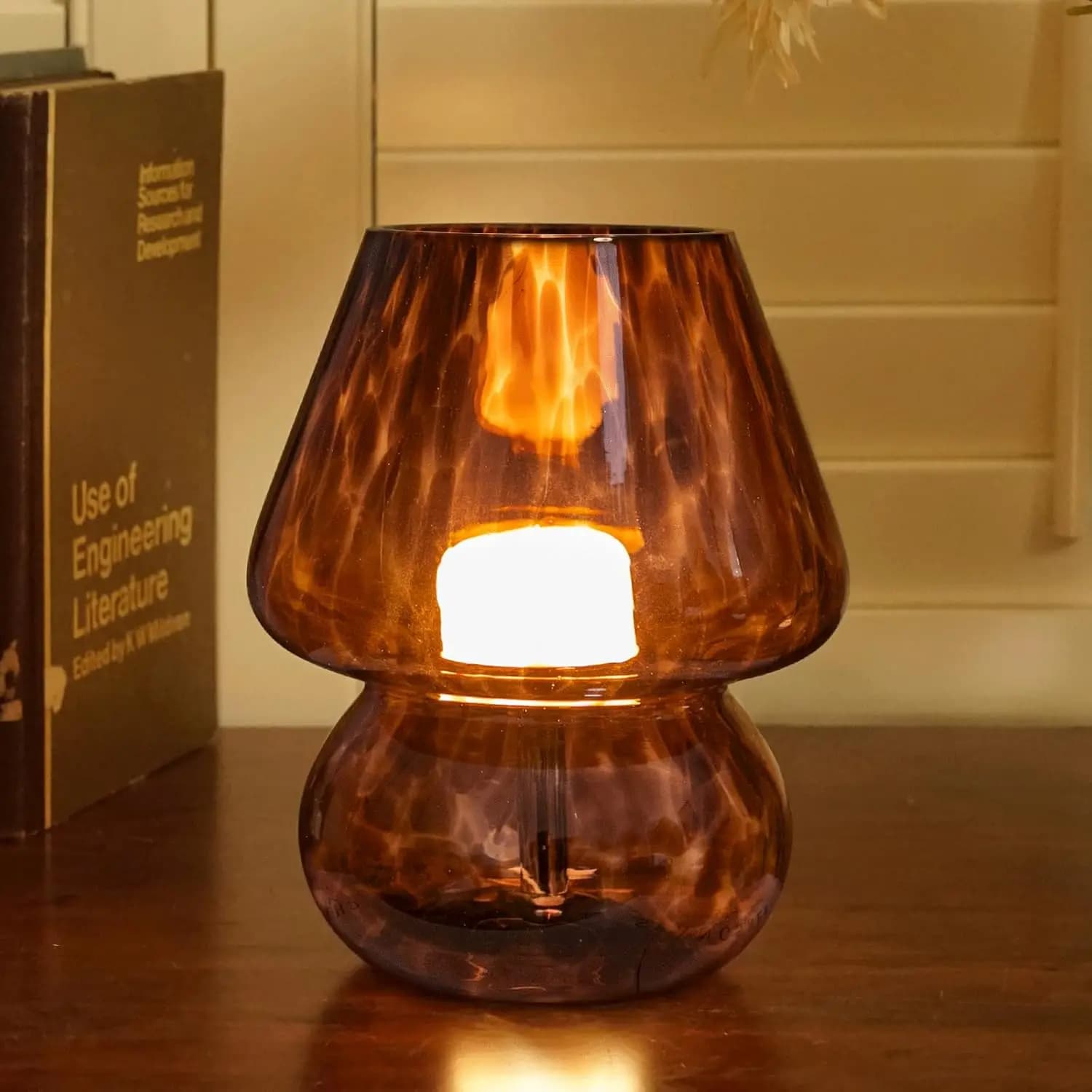 Lampada a fungo USB vintage con LED a 3 temperature, luce notturna dimmerabile per camera da letto, soggiorno, ingresso – Ambra dorata