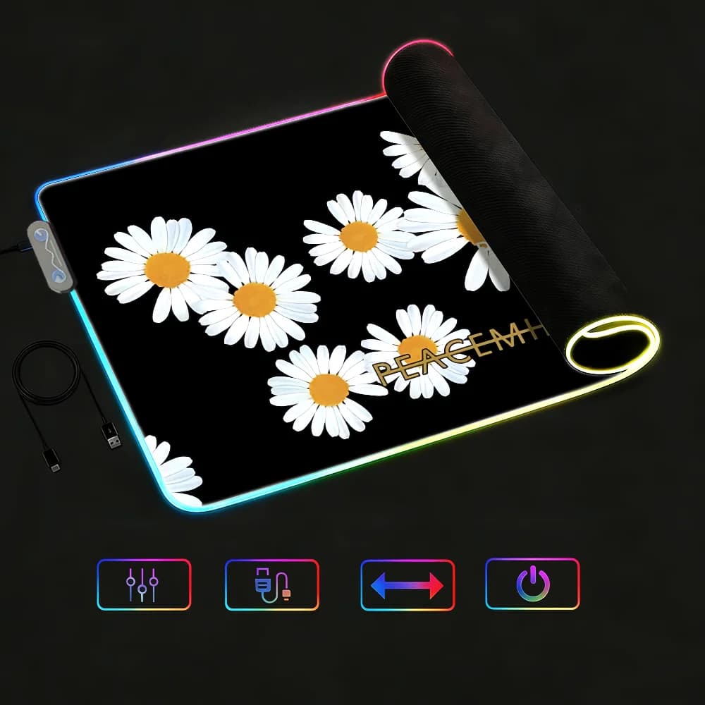 Tappetino per Mouse con Logo, Impermeabile, Illuminazione RGB LED Colorata, P-PeaceminusoneS, Copertura Antiscivolo per Tastiera da Gioco, Superficie per Scrivania