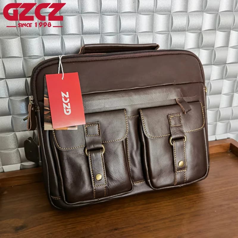GZCZ Men's Handbag Leisure Business Computer Bag Head Layer Cowhide Horizontal Style Briefcase Shoulder Bag for Work