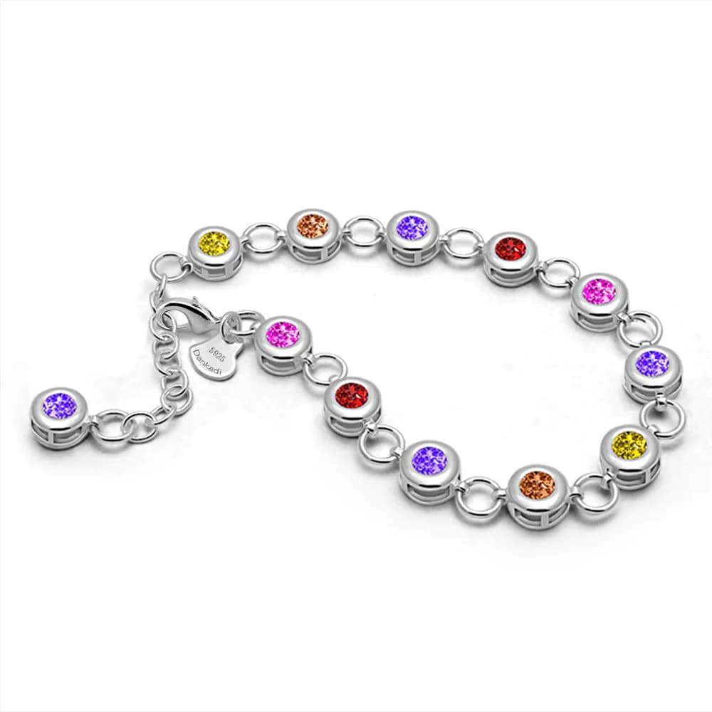 Women's Elegant 925 Sterling Silver Necklace with Color Zircon Classic Tennis Bracelet Delicate Chain Charm Fashion Jewelry