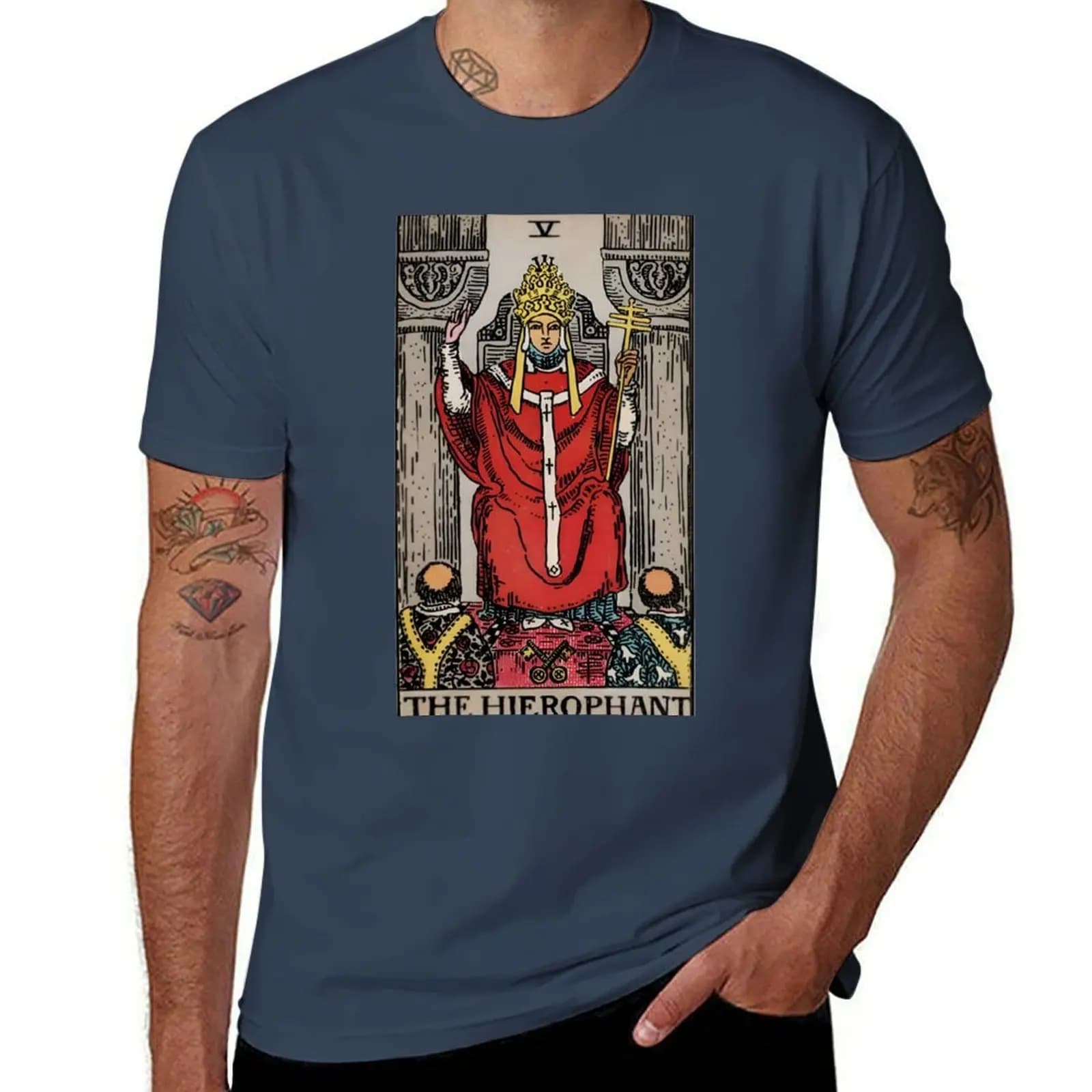 T-shirt The Hierophant Rider Tarot Card, maglietta leggera da lavoro