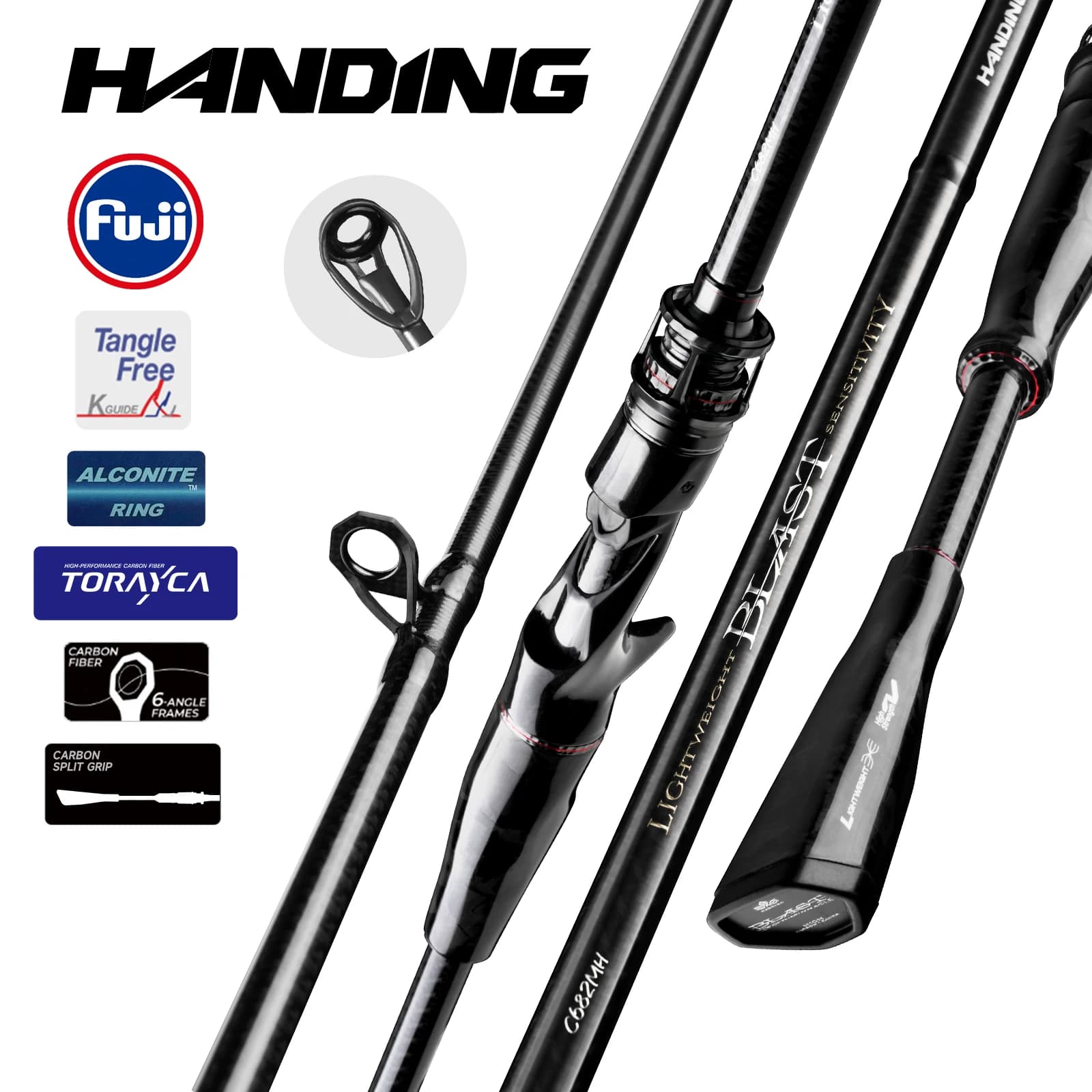 HANDING BLAST Casting Spinning Fishing Rods T1100+40+30Ton TORAY Carbon Fiber for Frames and Split Handle Fuji Alconite Ring Rod