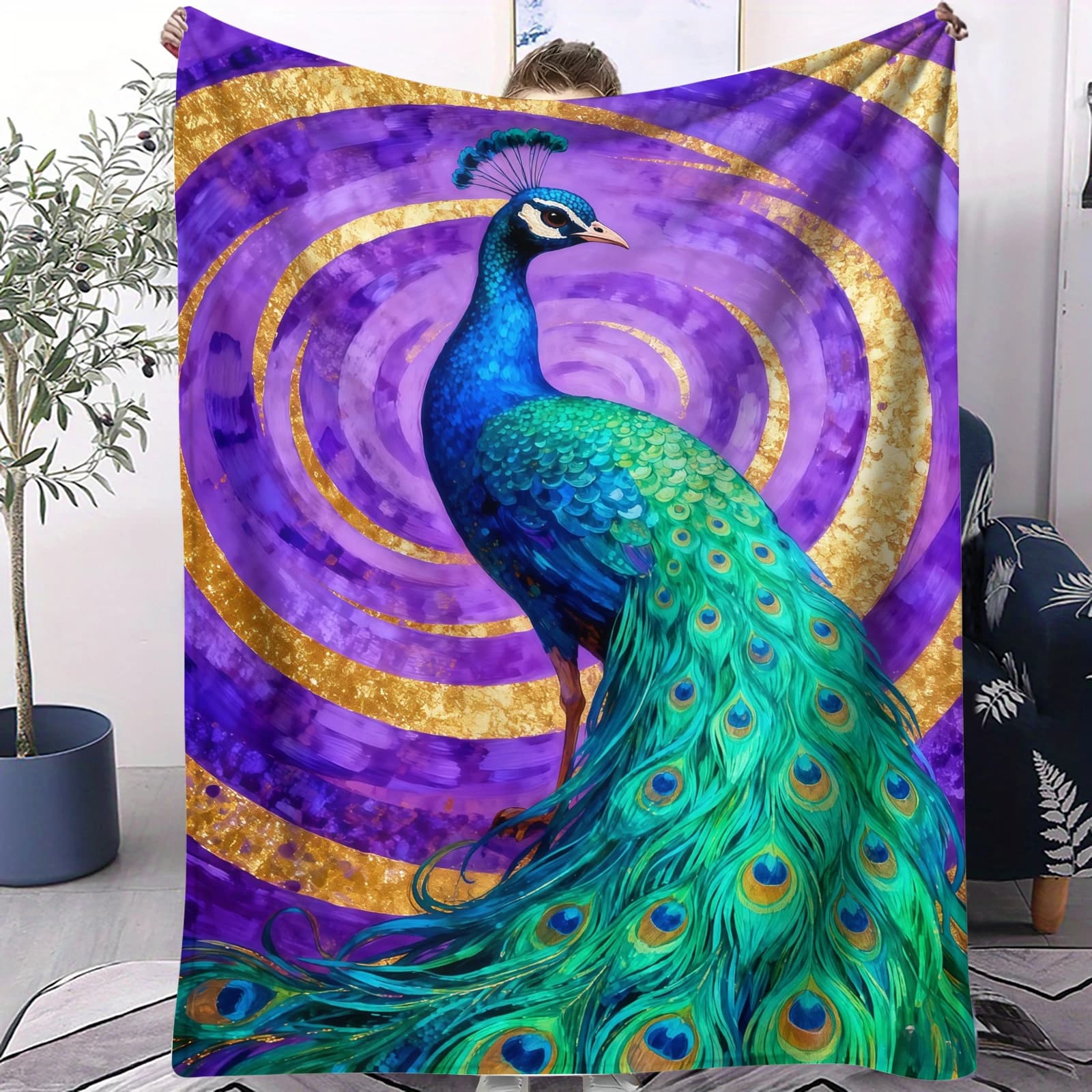 Beautiful peacock pattern Flannel printed blanket suitable for all seasons suitable for living room office sofa and travel