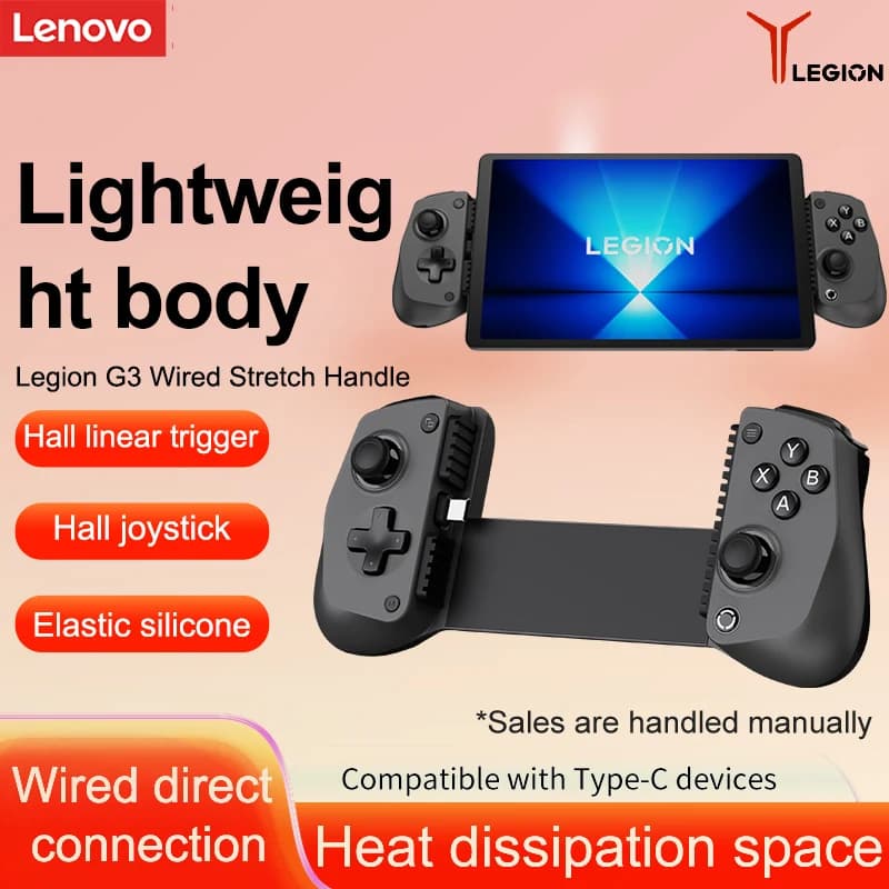 Controller di Gioco Cablato Estensibile Lenovo Legion G3 Compatibile con Tablet Lenovo Legion Y700 e Altri Dispositivi Android, iPhone 16/15, iPad Mini - Joystick con Effetto Hall, Supporta Applicazioni di Gaming Mobile