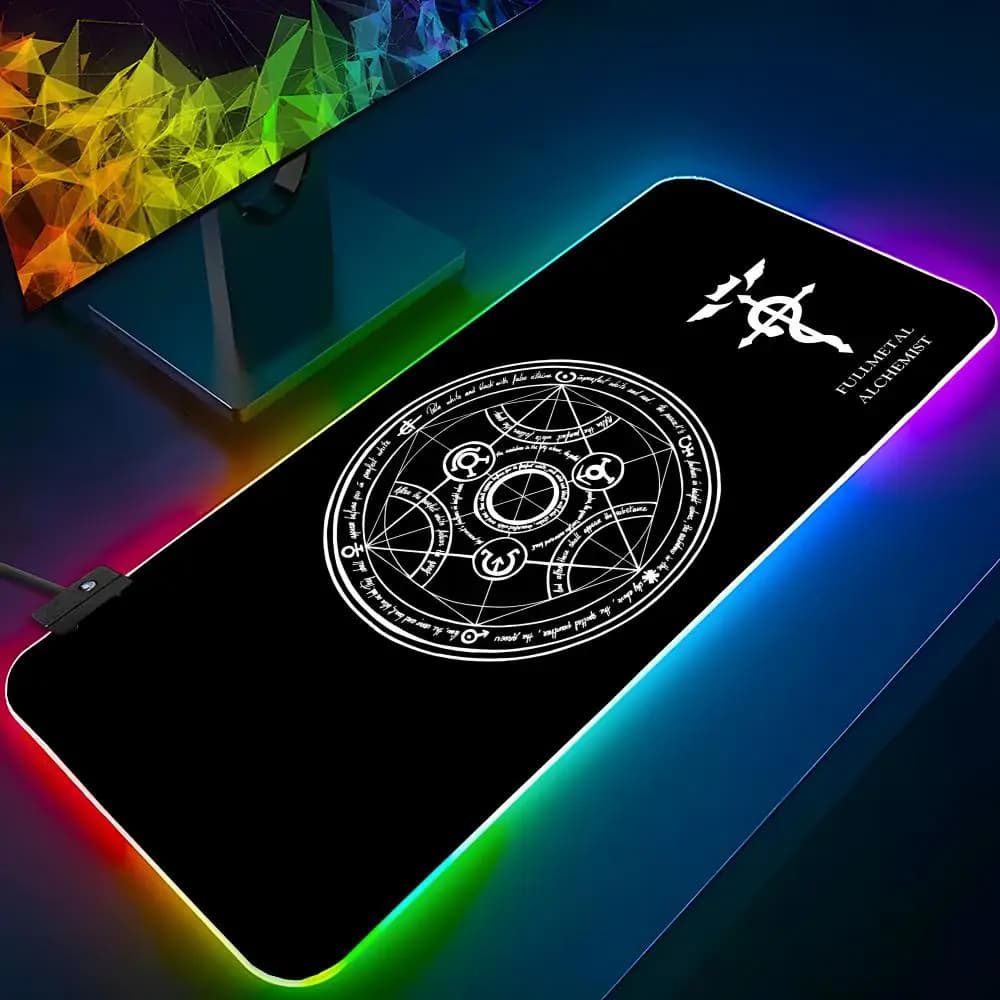 Fullmetal Alchemist Mouse Pad RGB Backlit Mouse Pad Laptop Mouse Pad Laptop Gamer Computer Desk Gaming Accessories