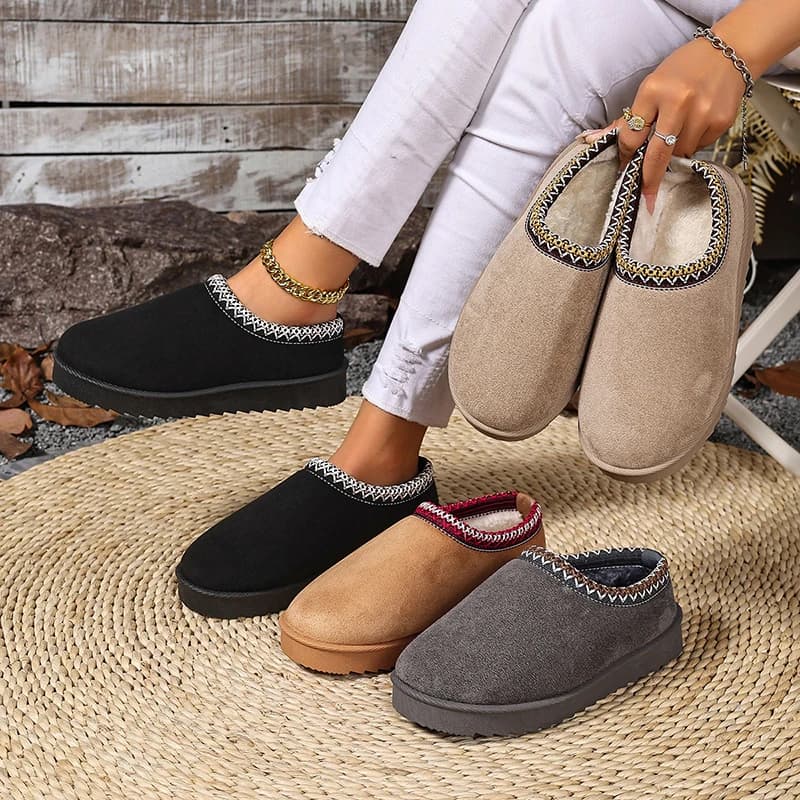 Scarpe semi-supportive in peluche con tacchi alti in peluche per mantenere caldo e indossare scarpe Birken antiscivolo con suola spessa e scarpe di cotone pigre.