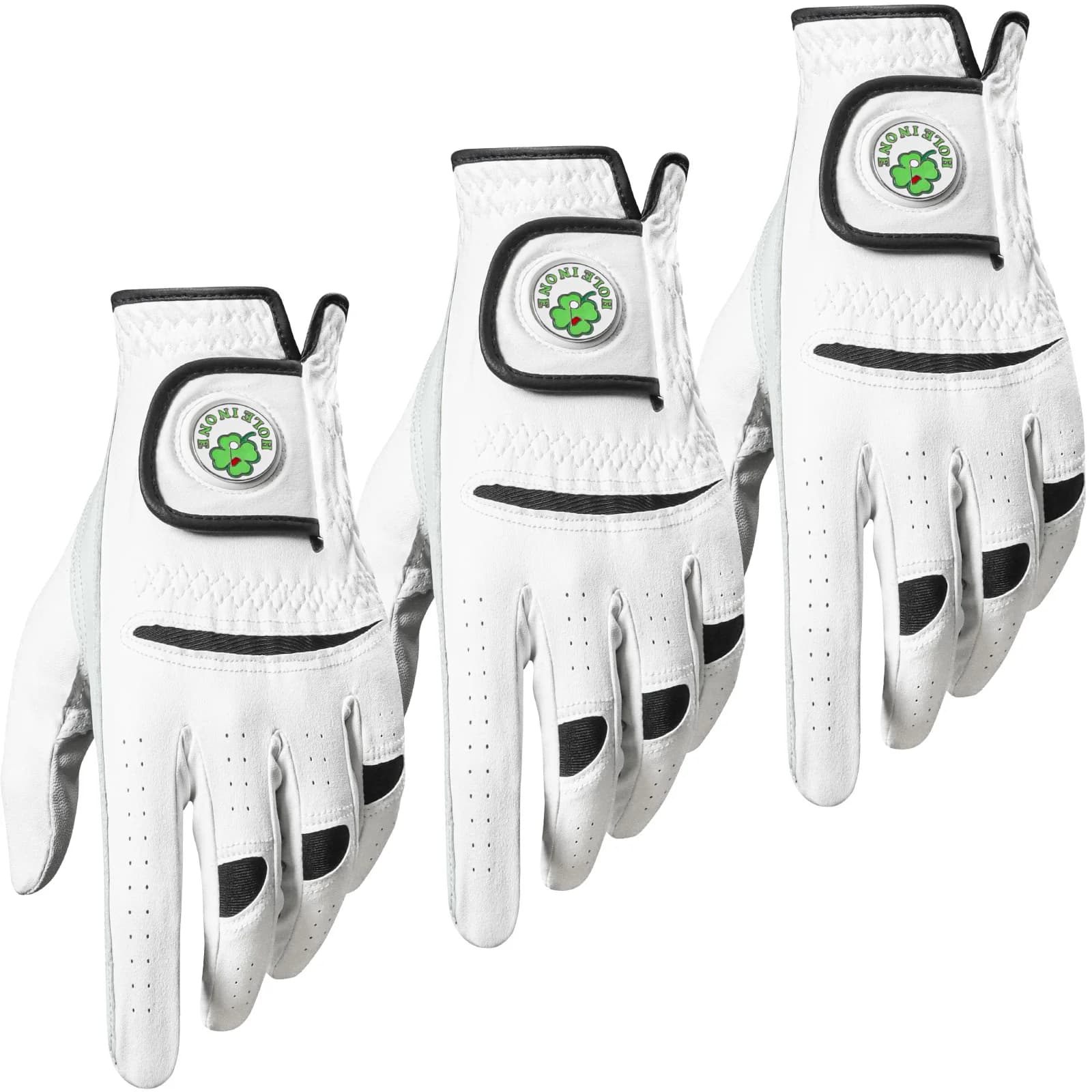 Men's Left Hand Golf Gloves with Ball Marker in All-Weather Leather Grip in 3/6 Pack Value Sets and Sizes Small to X-Large