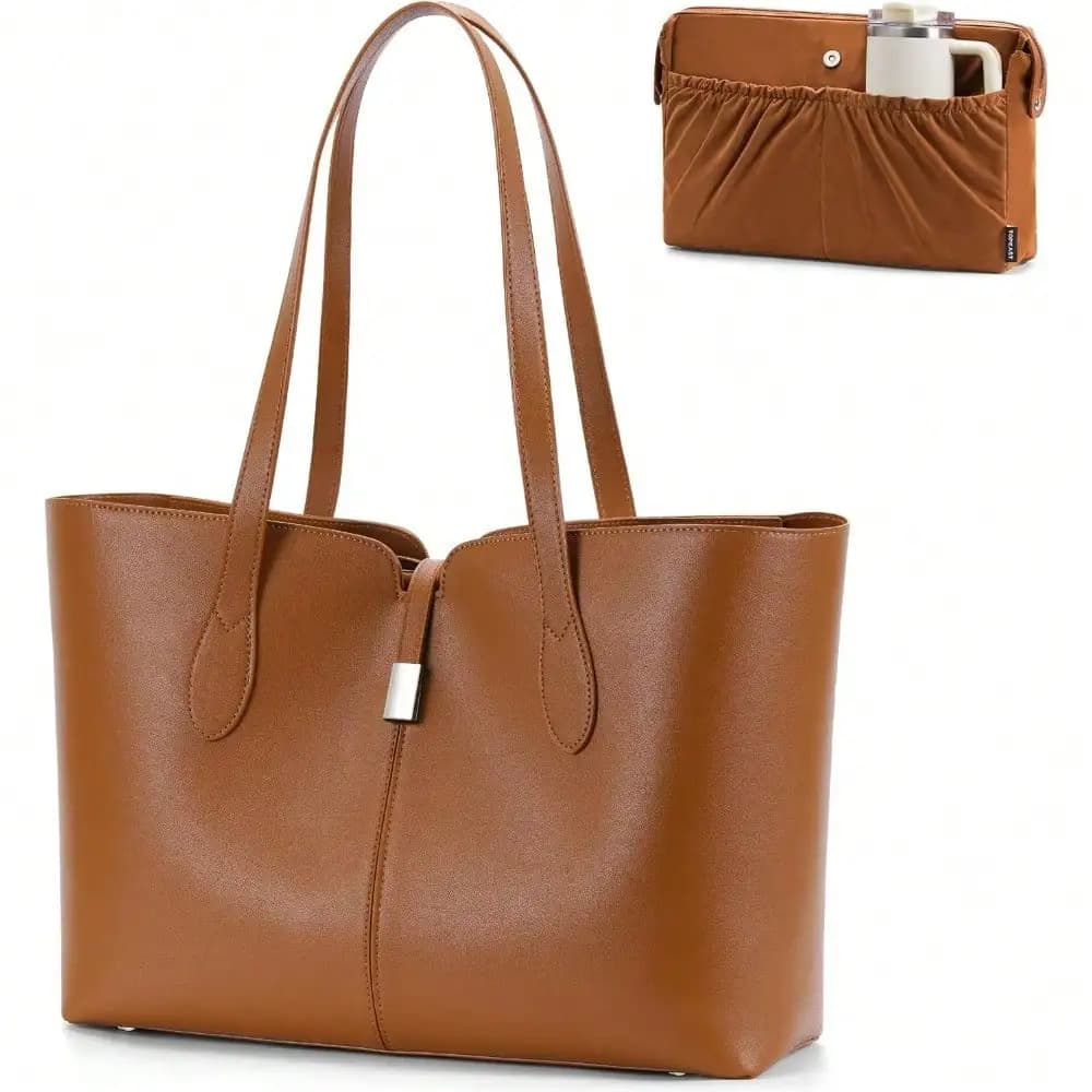 Borsa tote per laptop da donna con custodia rimovibile per laptop, leggera, 15.6 pollici, borsa a tracolla da lavoro, borsa per computer in pelle