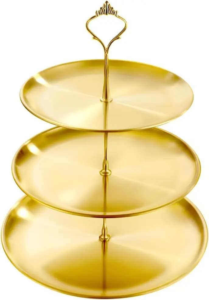 Alzata per torta dorata a 3 livelli 27x27 cm, torre espositiva per dessert per feste per riunioni natalizie, elegante supporto da portata
