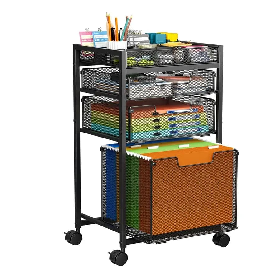 Carrello Portadocumenti con 3 Cassetti, Armadietto Portadocumenti Sotto Scrivania con Divisori Personalizzabili, Organizzatore per Cartelle Appese su Ruote, Adatto per Formato A4