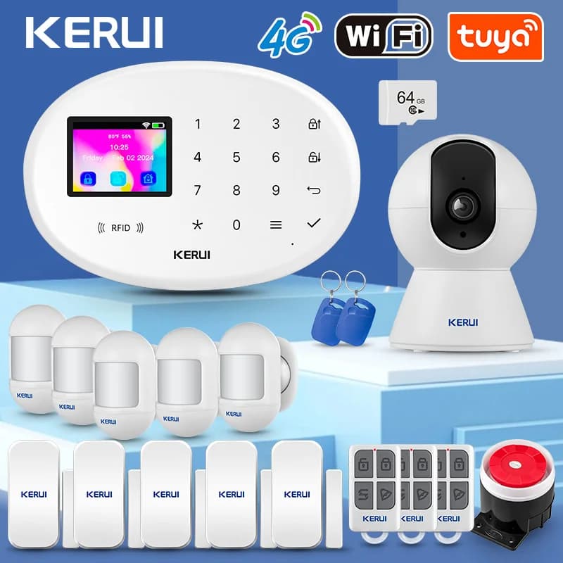 KERUI W204 Tuya Sistema di allarme domestico intelligente Sistema di sicurezza allarme 4G/WiFi con scheda RFID Sirena rilevatore sensore di movimento PIR Smart Life