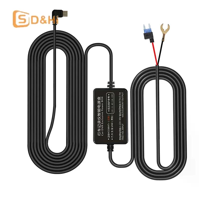 DVR Car Camera Harness Kit with Parking Monitor from 12-24V to 5V 2.5A with Low Voltage Protection and USB Type-C