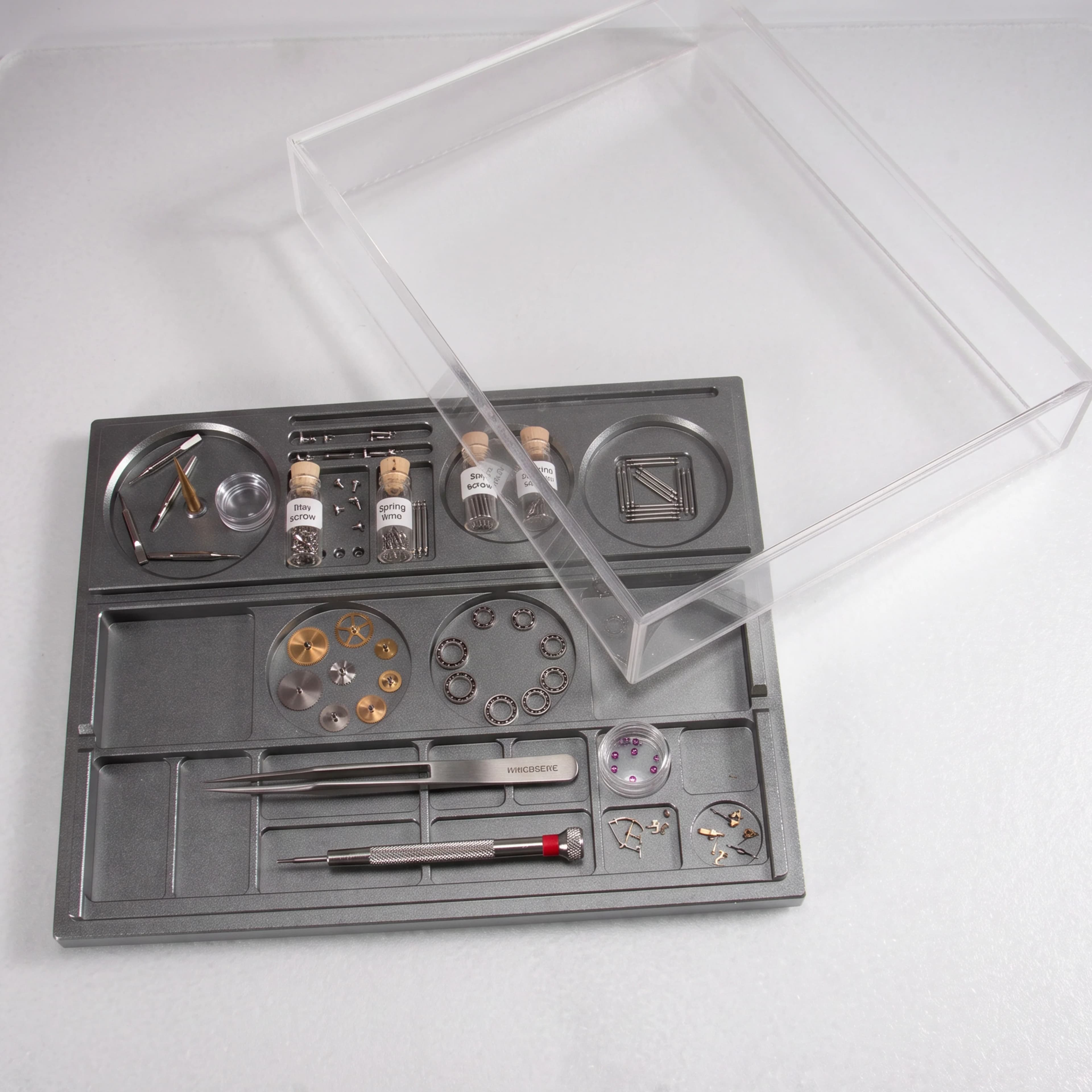 NEW Transparent Acrylic Watch Repair Box with Dust Cover, Watch Movement Parts Storage Case for Mobile Repair Watch repair tool