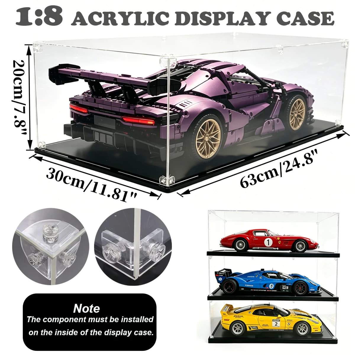 Suitable for LEGO Sports Car Model Display Cases; 63*30*20cm Acrylic Model and Action Figure Display Case