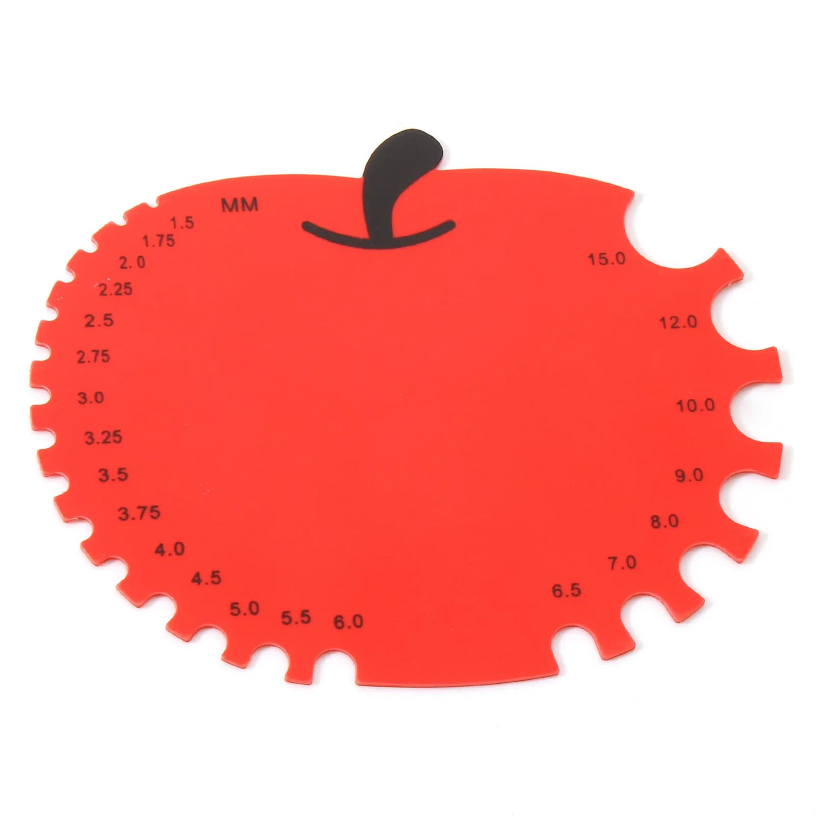 1pc righello per ferri da maglia in plastica calibro all'uncinetto strumento di misurazione per maglieria mela rossa ago per maglieria accessori per cucire 11cm x 9cm