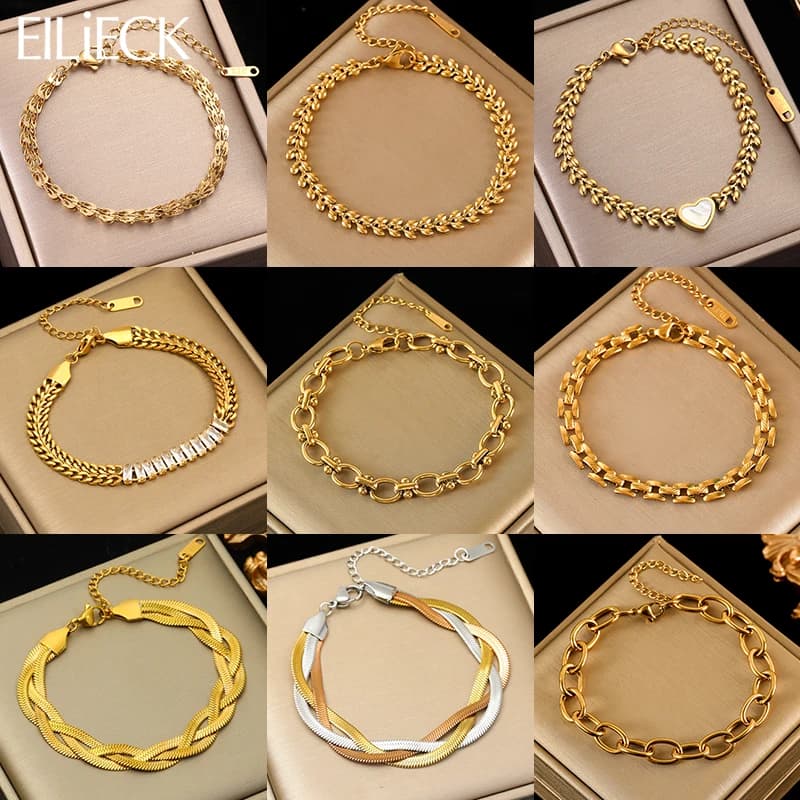 EILIECK 316L Stainless Steel Chain Bracelet Bangle Waterproof Light Metal Fashion Women Chic Wrist Jewelry Birthday Gift Bijoux