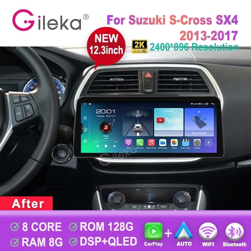 12.3 inch 2K Screen Carplay Android For Suzuki S-Cross SX4 2013-2017 Car Radio Stereo Multimedia Player GPS WiFi BT Head Unit