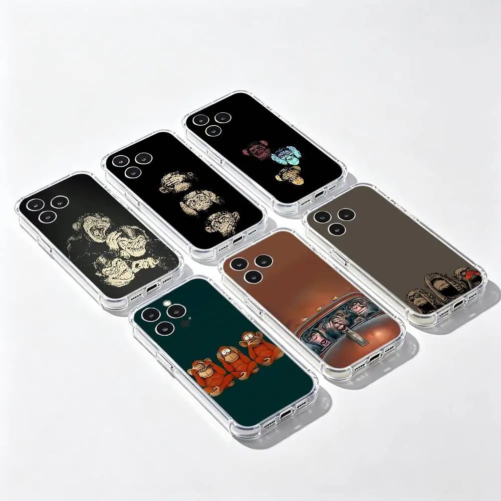 Three Monkeys Pattern Design Phone Case Transparent IMD For IPhone 17 16 15 14 13 12 11 PRO MAX PLUS Mini Soft Cover