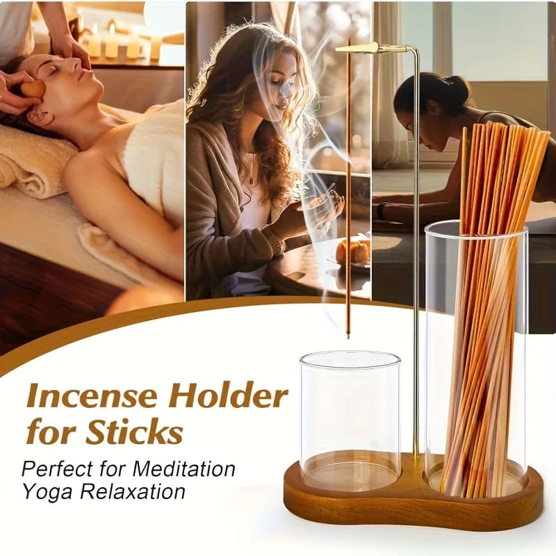 Porta Incenso e Candele 2-in-1 con Raccoglicenere in Vetro, Bruciatore di Incenso per Casa, Organizzatore per Bastoncini di Incenso per Meditazione e Yoga