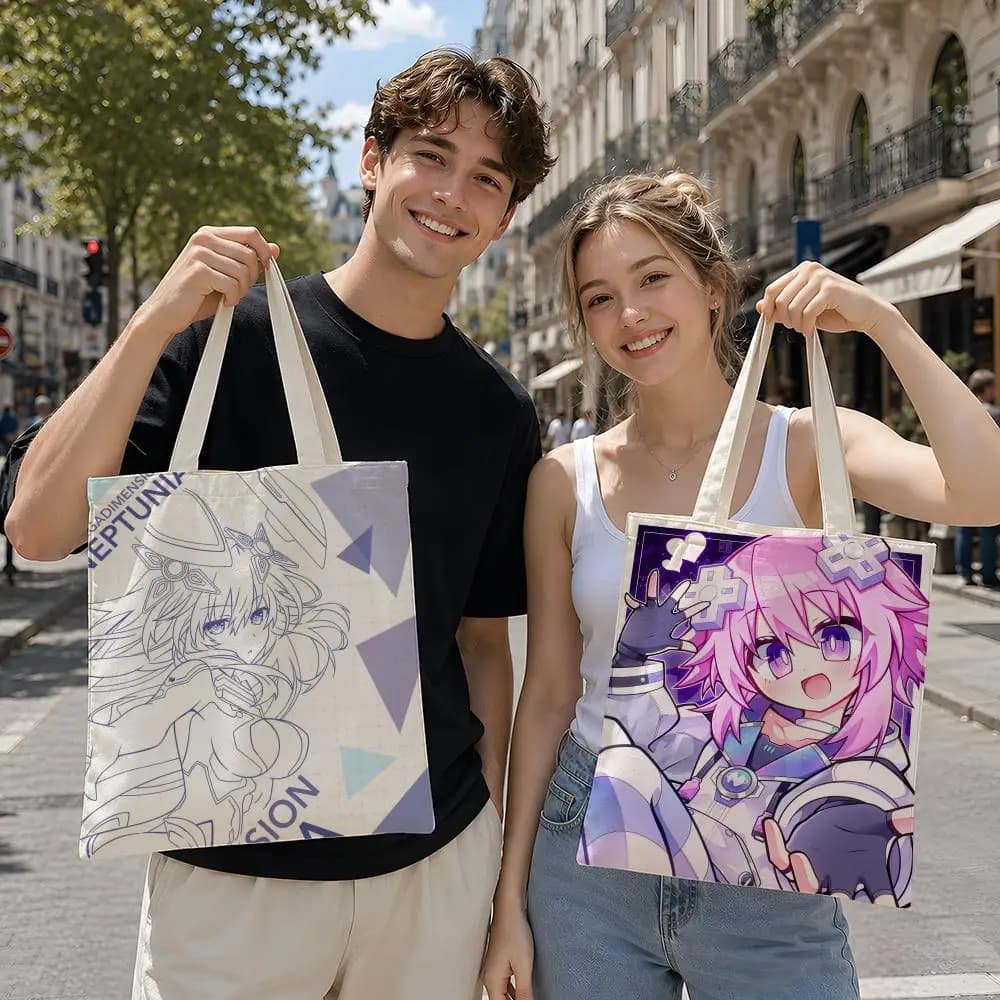 Game H-Hyperdimension N-Neptunia Storage Bags Reusable Canvas Tote Suitable for School Class Commuting Shopping as Gifts