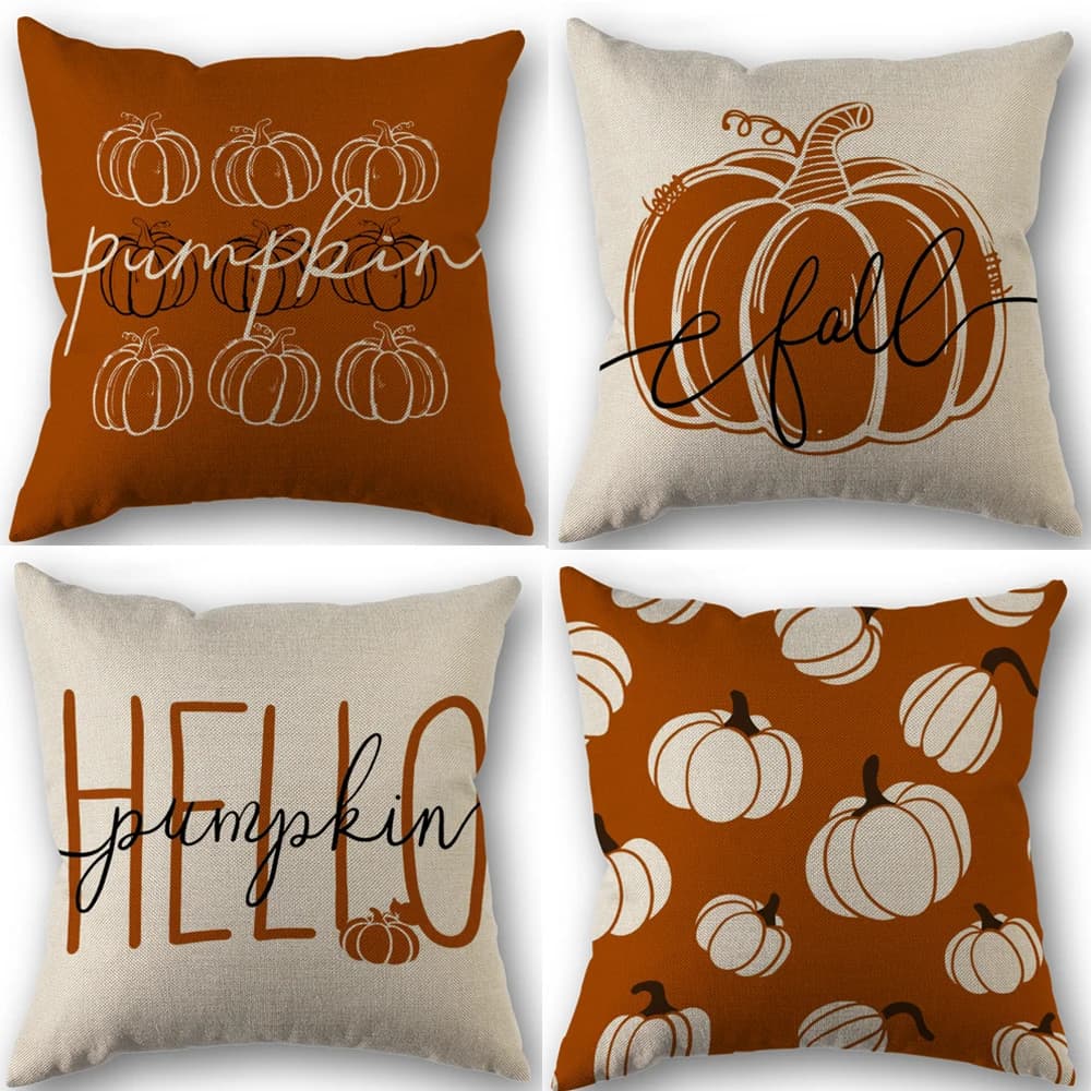 1 piece/4 pieces lining for autumn cushions vintage 18x18 inches - autumn design orange white pumpkin for Christmas Thanksgiving