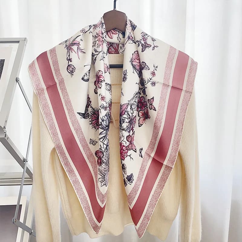 Grandi sciarpe quadrate in 100% seta Hijab per avvolgere i capelli 35 "x 35" sciarpe floreali in vera seta da donna Neckercheif regali femminili