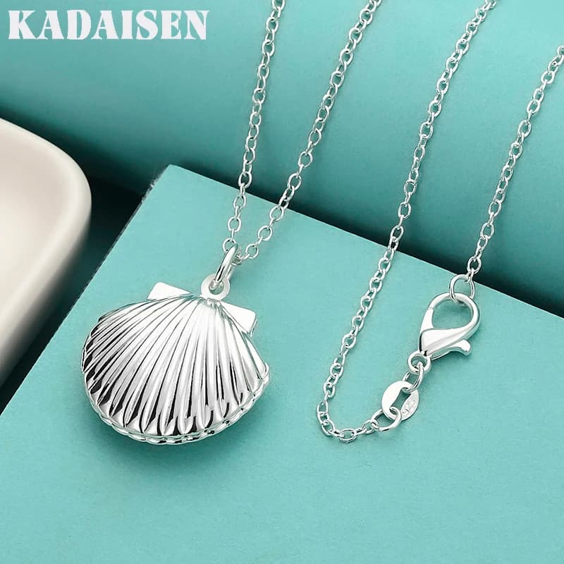 Nuovo Arrivo Collana con Cornice Aperta per Foto a Forma di Conchiglia in Argento Sterling 925 da 45 cm con Catena a Serpente per Donna Uomo Gioielli da Matrimonio Ingrosso