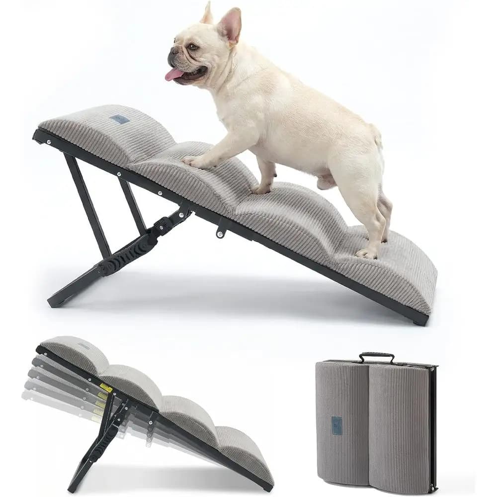 Scaletta per Cani e Gatti, Pieghevole, per Divano o Letto, per Cani di Piccola e Grande Taglia, 5 Altezze Regolabili da 30 cm a 50 cm