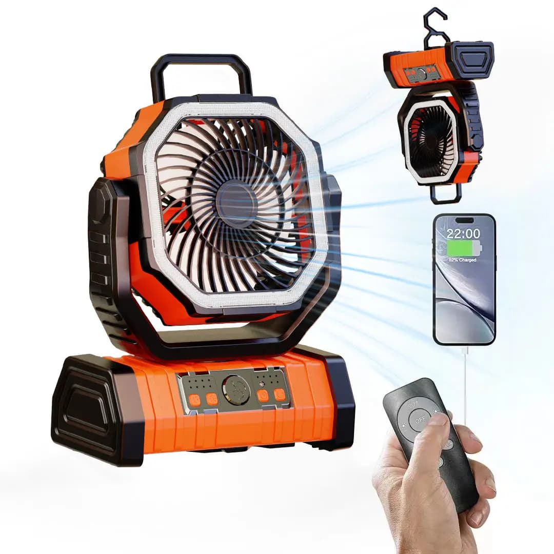20000mAh Battery Fan, Rechargeable Portable Camping Fan with LED Light and Hook, Outdoor Fan for Car Trips in Tent