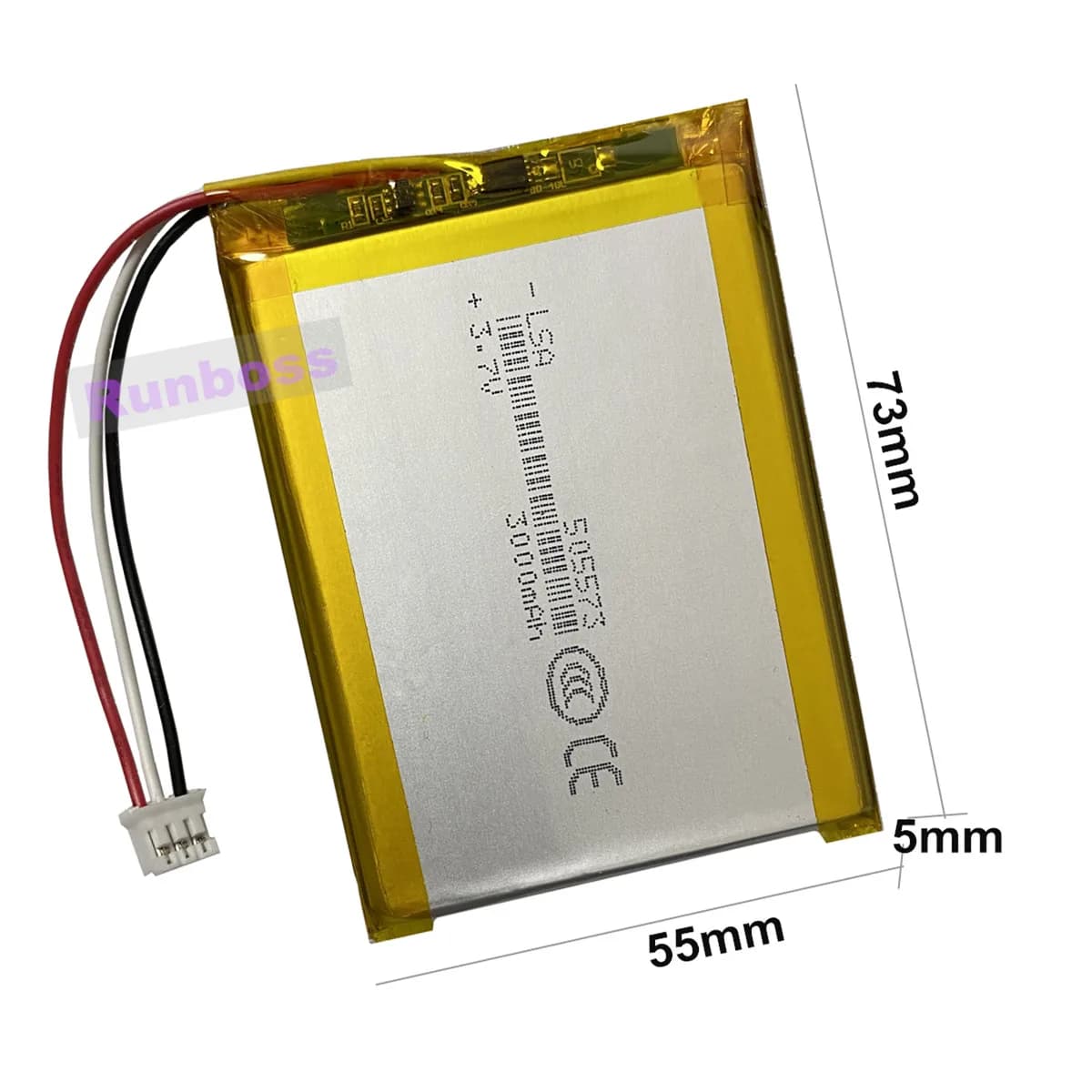 505573 3.7V 3000mAh 11.1Wh Li-Polymer Li Lipo Thermal Battery NTC 3 Wire JST 3Pin 2.0mm Connector for GPS DashCam Tablet PC