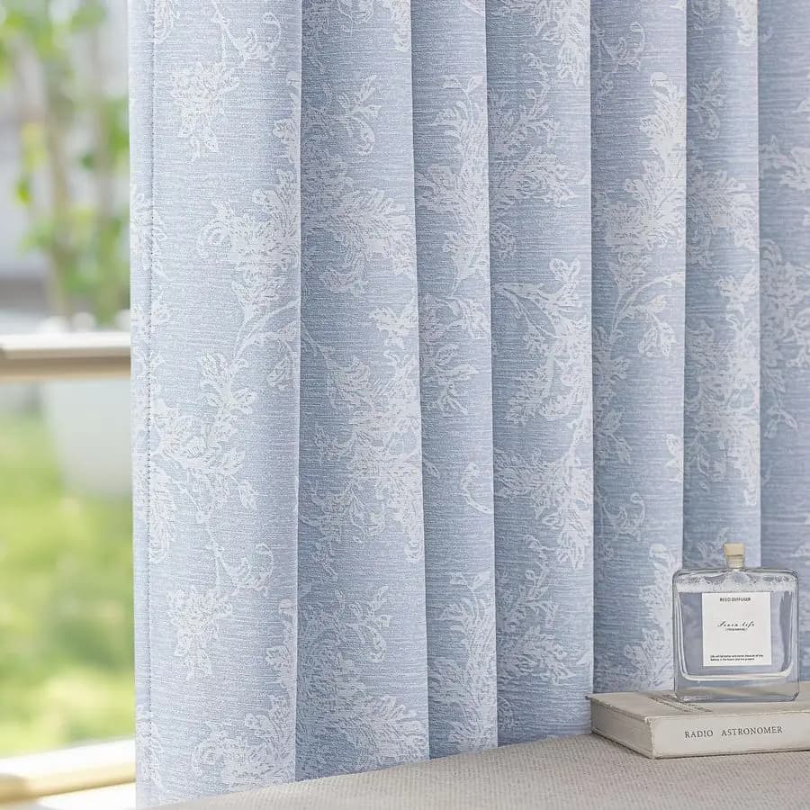 Dark Curtains Jacquard Floral Blue Lengths 84 Inches for Bedroom, Curtains in Belt with Spiral Floral Pattern for Living Room